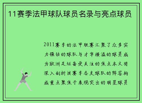 11赛季法甲球队球员名录与亮点球员
