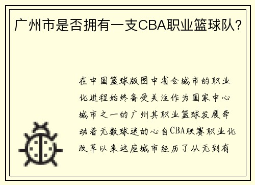 广州市是否拥有一支CBA职业篮球队？