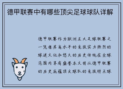 德甲联赛中有哪些顶尖足球球队详解